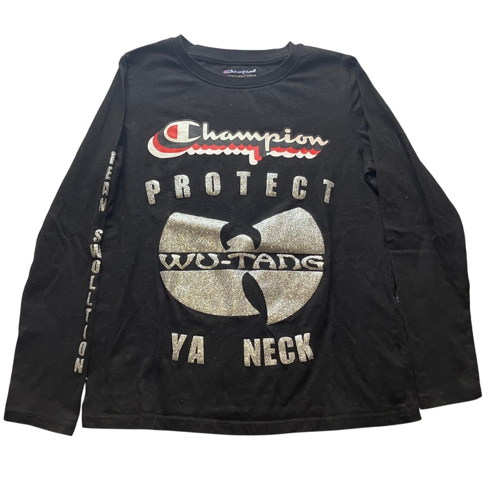 Wu-Tang Protect Ya Neck Shirt Womens‎ Medium Black Champion Spell Out Glitter